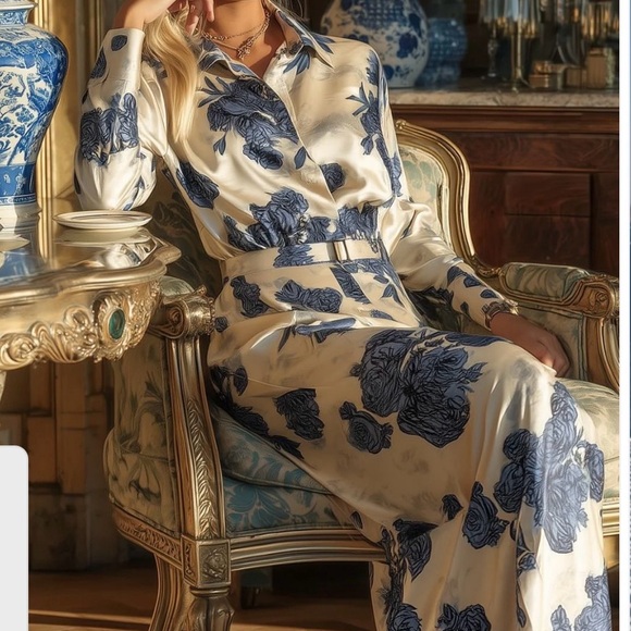 glitzy bella Dresses & Skirts - Elegant Blue and White Floral Dress from Glitzy Bella